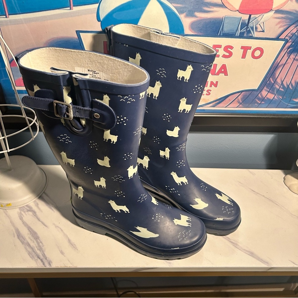 Western Chief No Probllama Blue Lama Mid-Calf Rain Boots - Picture 7 of 14